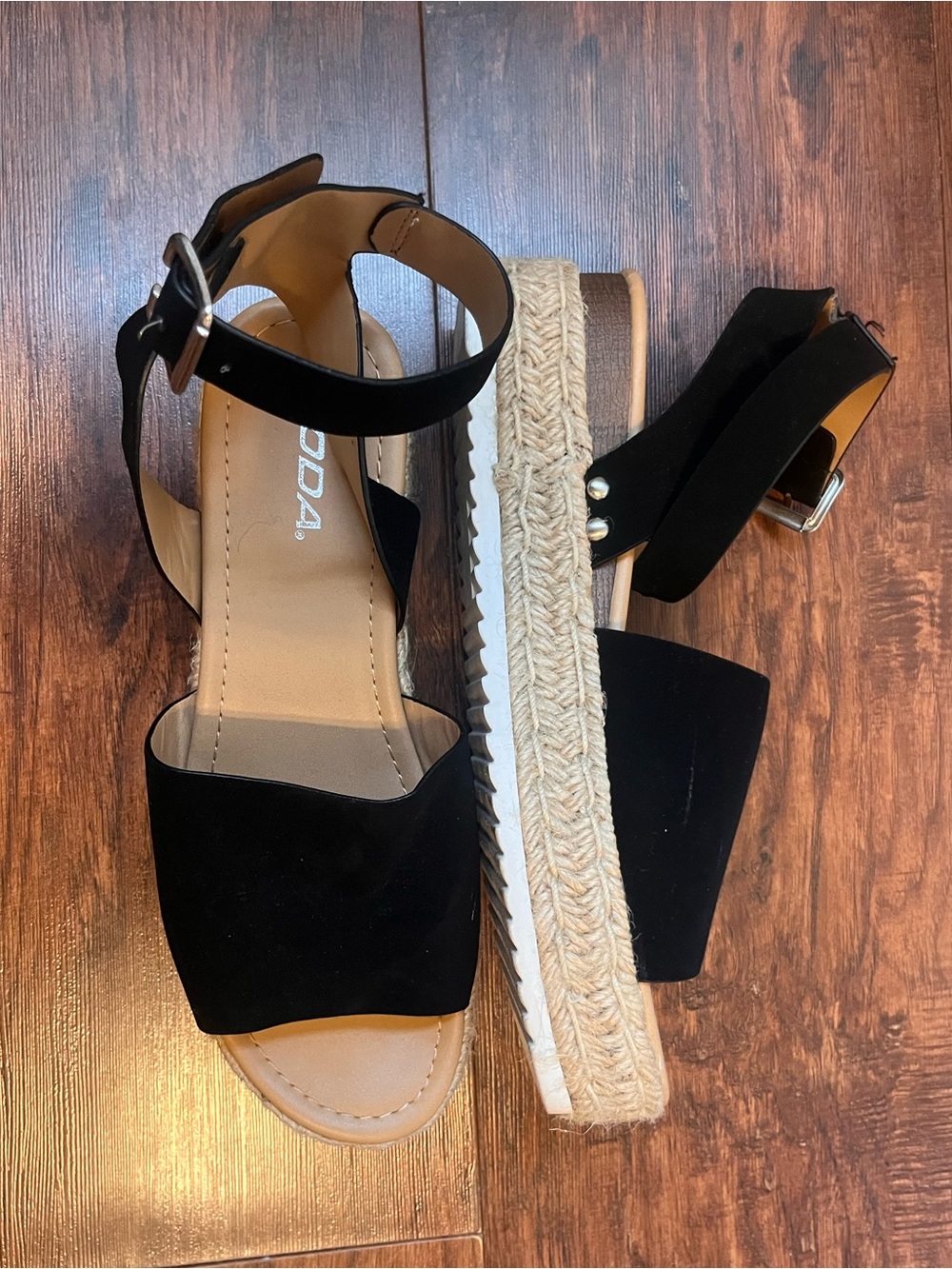 Soda Black Espadrille Platform Sandals with Ankle Buckle